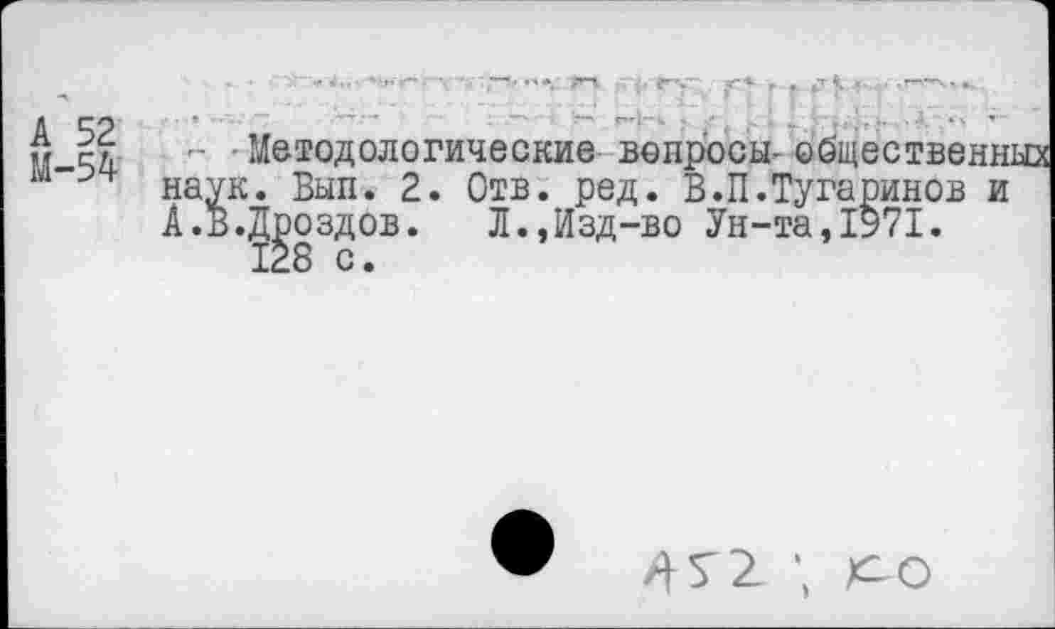 ﻿.... .
- Методологические вопросы- общественных наук. Вып. 2. Отв. ред. В.П.Тугаринов и А.В.Дроздов. Л.,Изд-во Ун-та,1571.
128 с.
®	;со